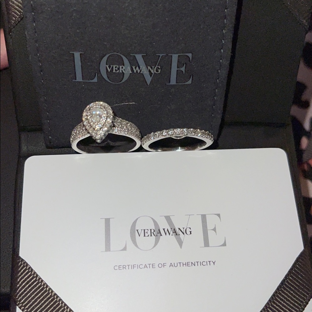 Vera Wang Pear Shaped Wedding Set with Blue  Sapphire .